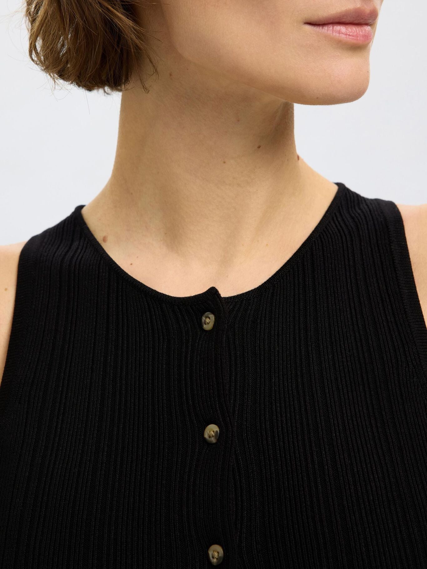 Slftrixie Knit Button Top Black