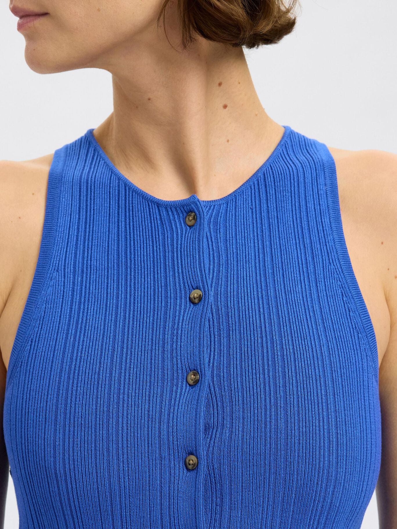Slftrixie Knit Button Top Blue
