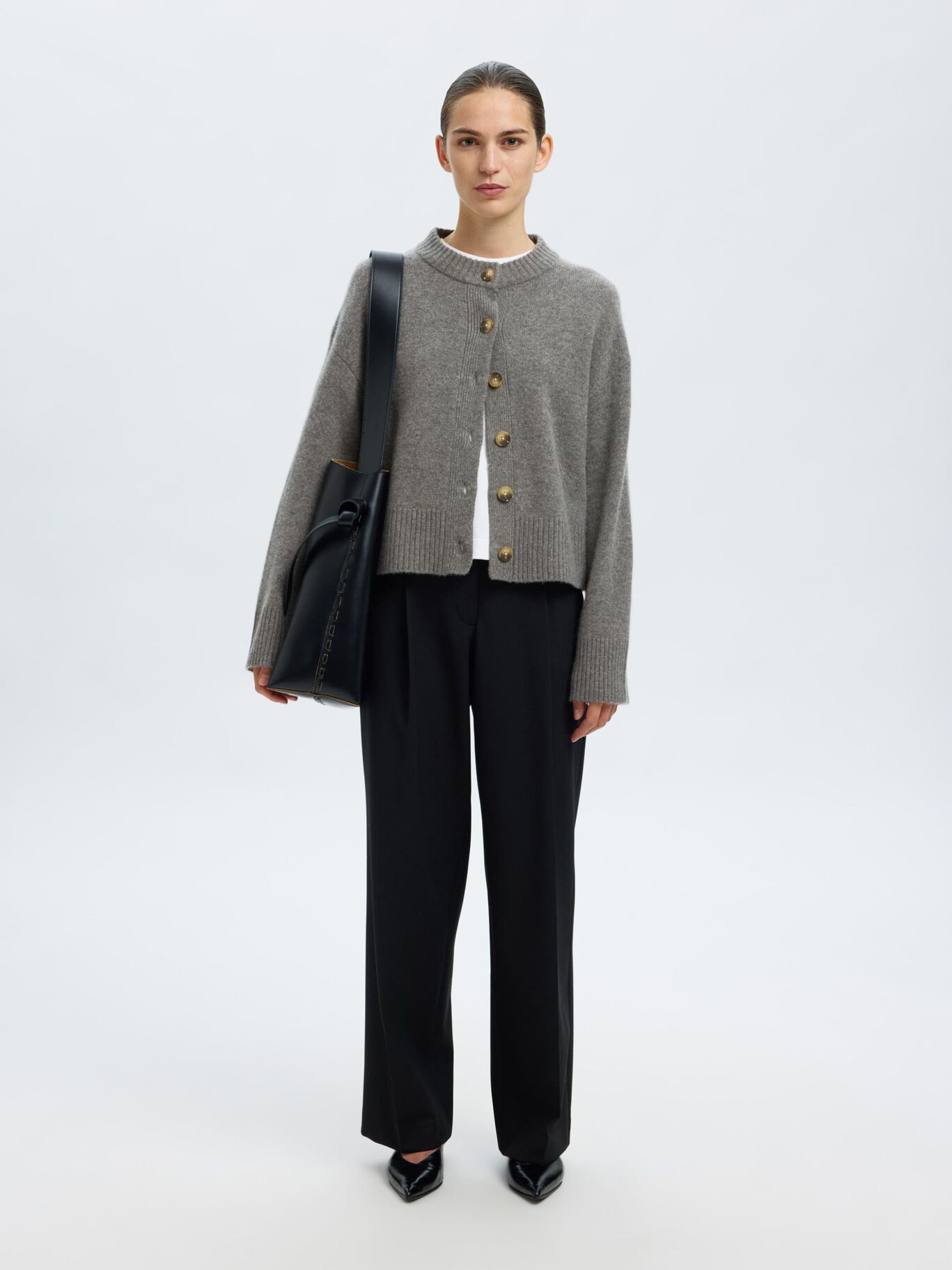 Slfcille Knit Cardigan Grey
