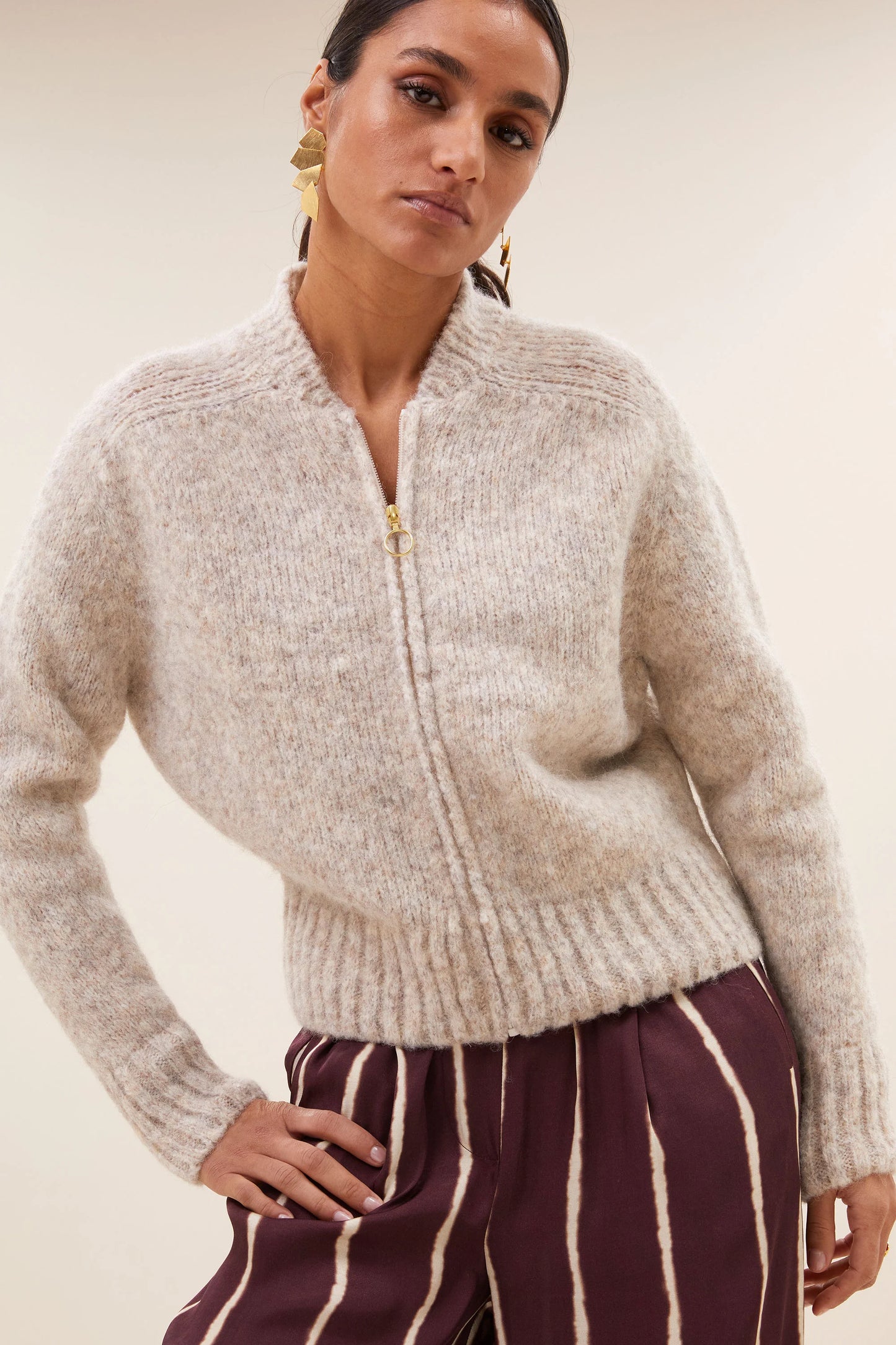 Jonas Zipp Cardigan Stone