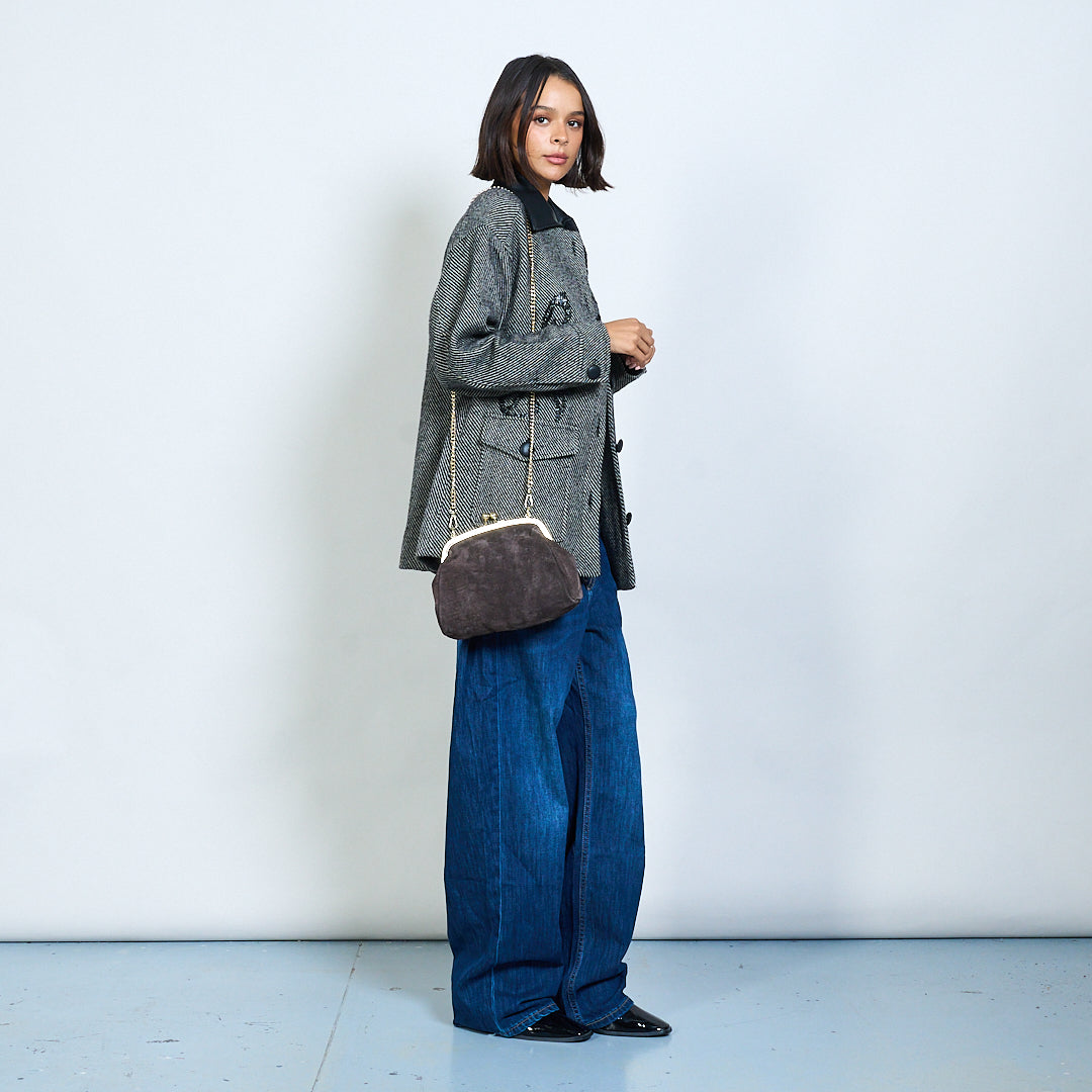 Suede Chain Strap Clutch Coffee