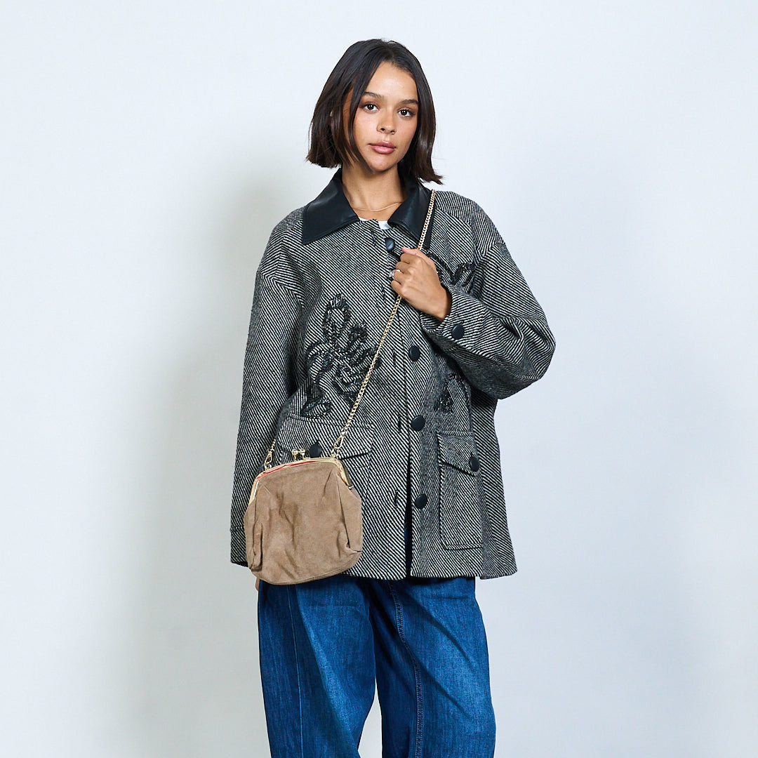 Suede Chain Strap Clutch Light Beige
