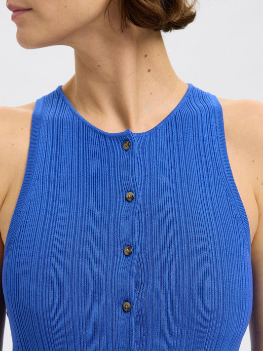 Slftrixie Knit Button Top Blue