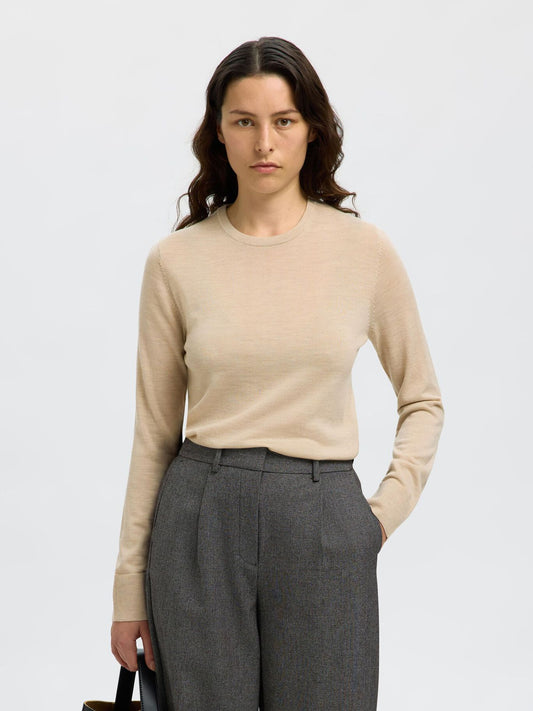 Slfthea LS Knit Merino Oatmeal