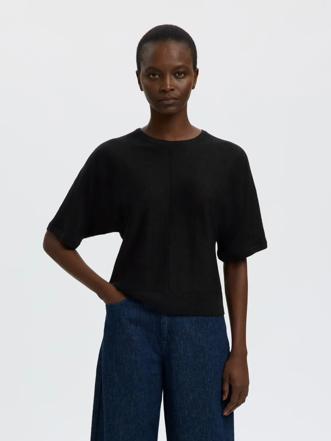 Slfjane Linen 2/4 Bat Knit o-neck